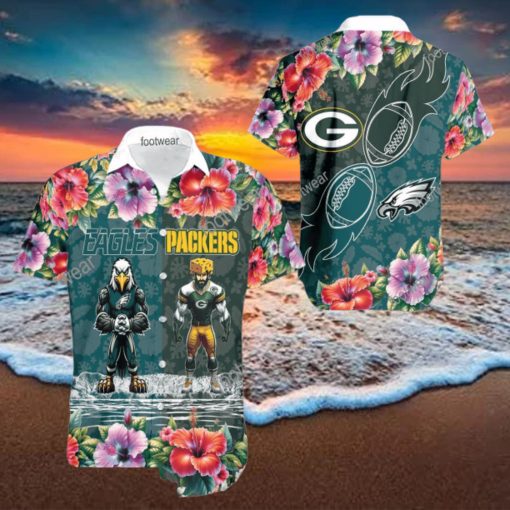 Philadelphia Eagles VS NFL Green Bay Packers Mascot Colorful Aloha Hawaiian Shirt Gift For Fans
