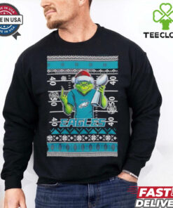 Philadelphia Eagles X Grinch Christmas with Super Bowl Trophy ugly Christmas shirt