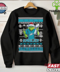 Philadelphia Eagles X Grinch Christmas with Super Bowl Trophy ugly Christmas shirt