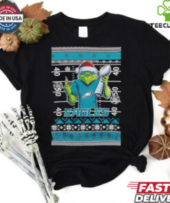 Philadelphia Eagles X Grinch Christmas with Super Bowl Trophy ugly Christmas shirt