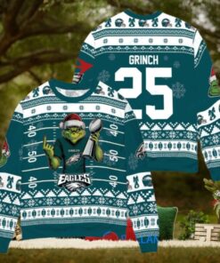 Philadelphia Eagles x Grinch Christmas Dr. Seuss How the Grinch Stole Christmas with Super Bowl Trophy Custom Ugly Christmas Sweater