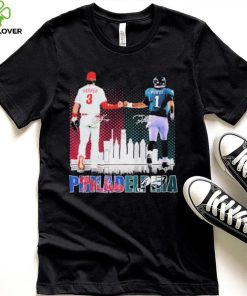 Philadelphia Jalen Hurts And Bryce Harper Philly’s Skyline Signatures Shirt 1 Philadelphia Jalen Hurts And Bryce Harper Philly’s Skyline Signatures Shirt