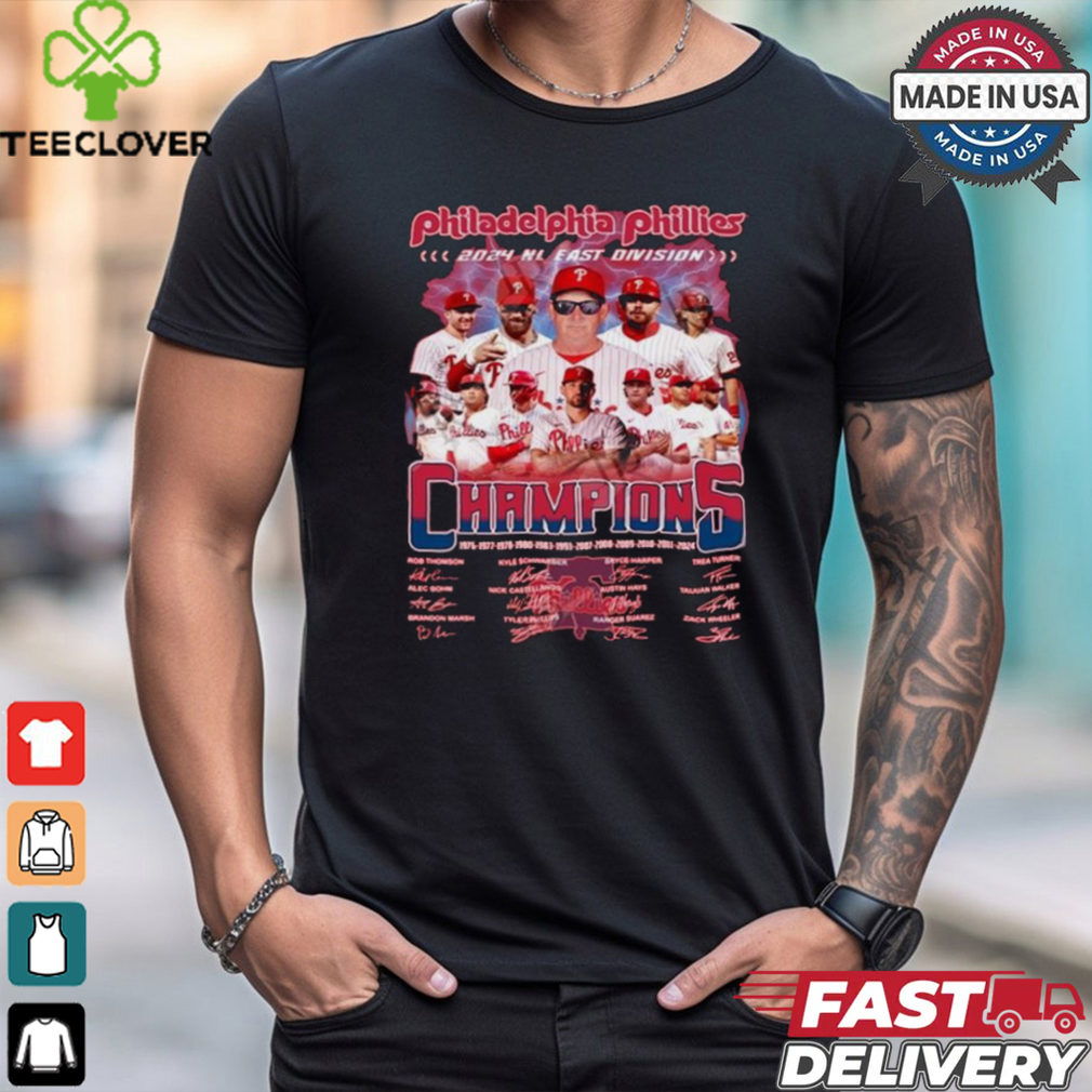 Philadelphia Phillies 2024 NL East Division Champions 2024 Signatures shirt Philadelphia Phillies 2024 NL East Division Champions 2024 Signatures shirt