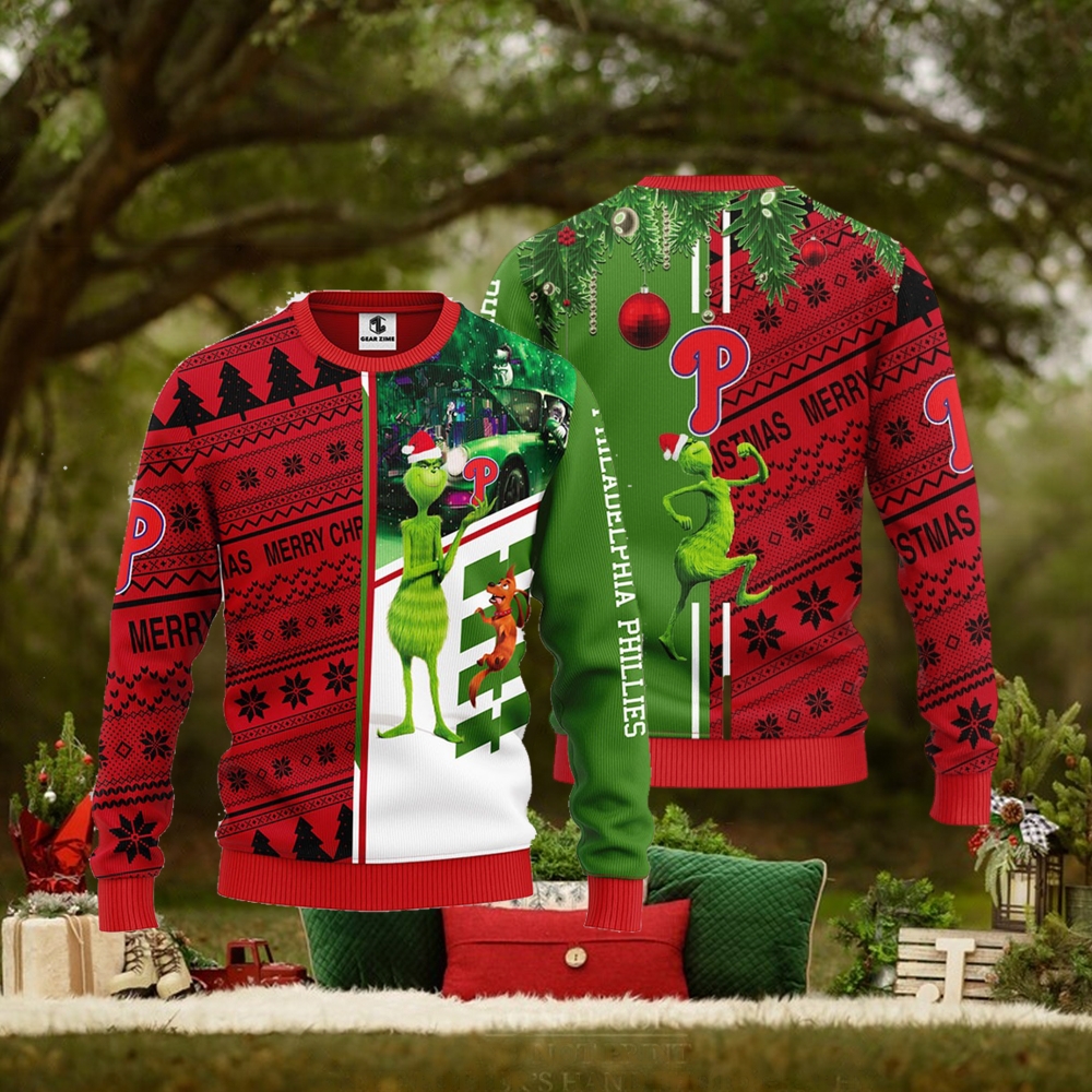 Philadelphia Phillies Grinch & Scooby doo Christmas Ugly Sweater 1 Philadelphia Phillies Grinch & Scooby doo Christmas Ugly Sweater 1