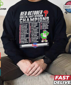 Philadelphia Phillies Red October 2024 NL East Division Champions Rosters Shirt