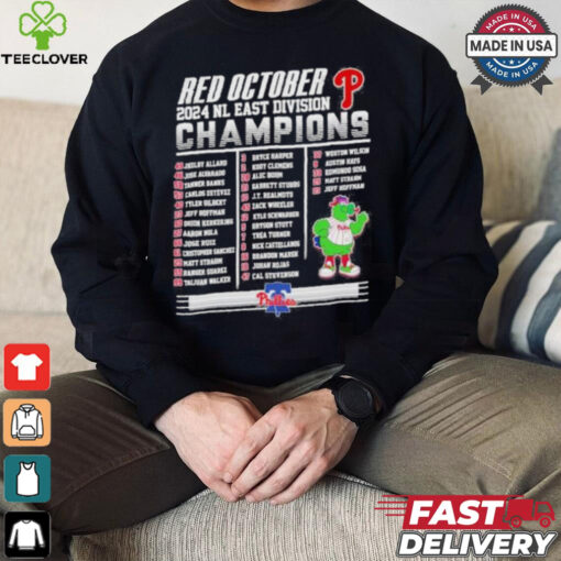 Philadelphia Phillies Red October 2024 NL East Division Champions Rosters Shirt