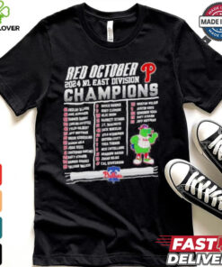 Philadelphia Phillies Red October 2024 NL East Division Champions Rosters Shirt