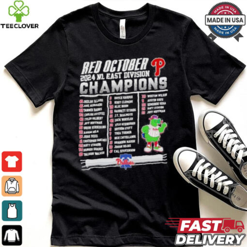 Philadelphia Phillies Red October 2024 NL East Division Champions Rosters Shirt