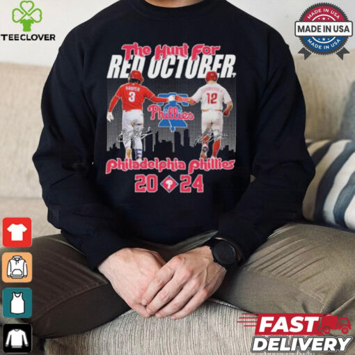 Philadelphia Phillies The Hunt For Red October 2024 Baseball League Harper and Schwarber Signatures t shirt