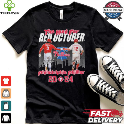 Philadelphia Phillies The Hunt For Red October 2024 Baseball League Harper and Schwarber Signatures t shirt