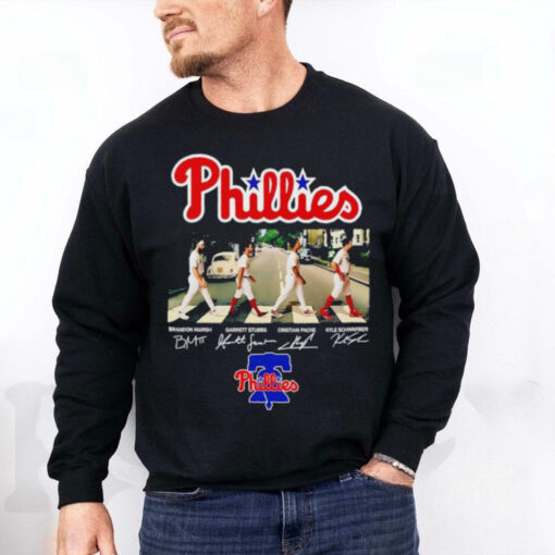 Philadelphia Phillies walking across Marsh Stubbs Pache Schwarber signatures hoodie, sweater, longsleeve, shirt v-neck, t-shirt