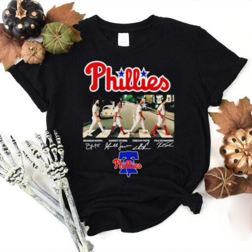 Philadelphia Phillies walking across Marsh Stubbs Pache Schwarber signatures hoodie, sweater, longsleeve, shirt v-neck, t-shirt