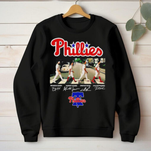 Philadelphia Phillies walking across Marsh Stubbs Pache Schwarber signatures hoodie, sweater, longsleeve, shirt v-neck, t-shirt