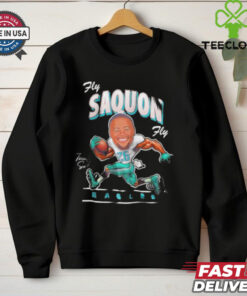 Philadelphia RB Saquon Caricature Saquon Barkley Shirt, featuring a fun caricature of Saquon Barkley in his Philadelphia uniform, showcasing his dynamic running back skills. Perfect for fans celebrating his presence on the team with a playful and artistic design.