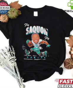 Philadelphia RB Saquon Caricature Saquon Barkley Shirt, featuring a fun caricature of Saquon Barkley in his Philadelphia uniform, showcasing his dynamic running back skills. Perfect for fans celebrating his presence on the team with a playful and artistic design.