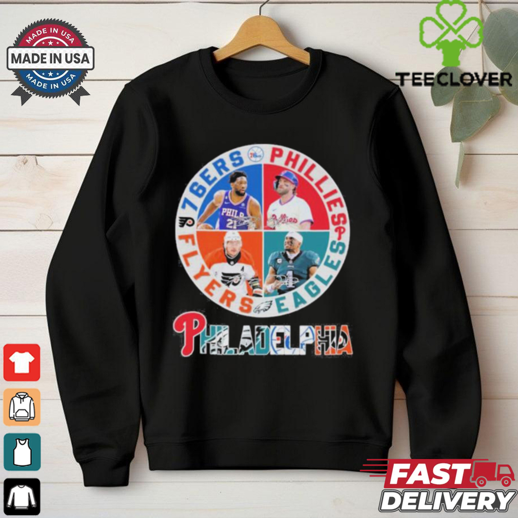 Philadelphia Sports Teams Logo And Players Signatures Shirt Philadelphia Sports Teams Logo And Players Signatures Shirt