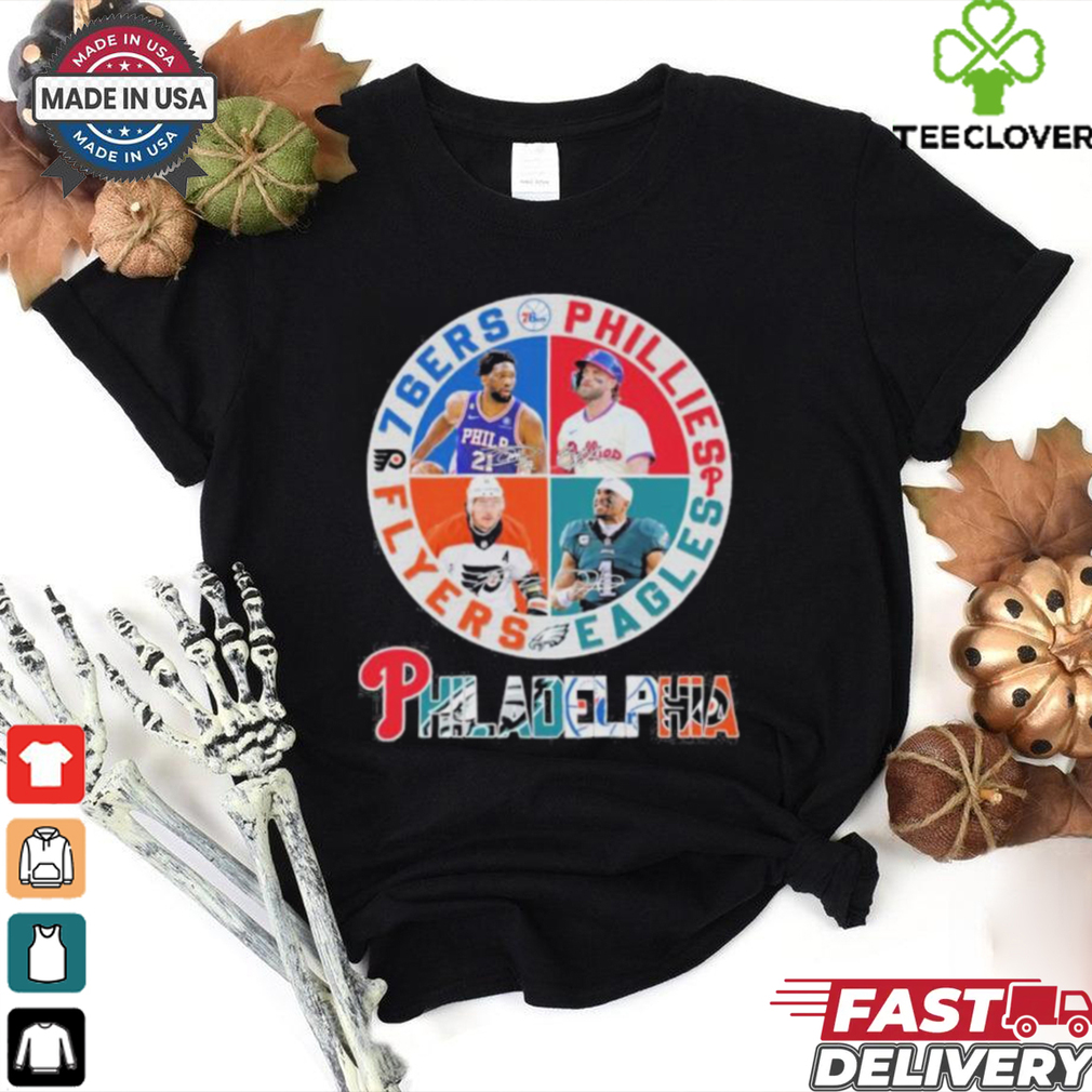 Philadelphia Sports Teams Logo And Players Signatures Shirt Philadelphia Sports Teams Logo And Players Signatures Shirt
