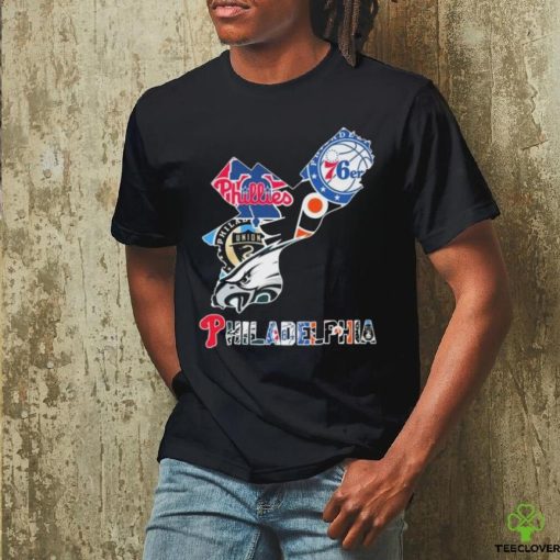 Philadelphia Sports Teams Philadelphia 76ers Philadelphia Phillies Philadelphia Flyers Philadelphia Union and Philadelphia Eagles map hoodie, sweater, longsleeve, shirt v-neck, t-shirt