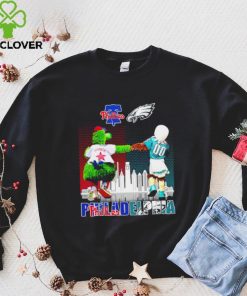 Philadelphia city Philadelphia Phillies and Philadelphia Eagles mascots skyline logo 2023 hoodie, sweater, longsleeve, shirt v-neck, t-shirt