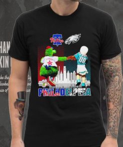 Philadelphia city Philadelphia Phillies and Philadelphia Eagles mascots skyline logo 2023 hoodie, sweater, longsleeve, shirt v-neck, t-shirt