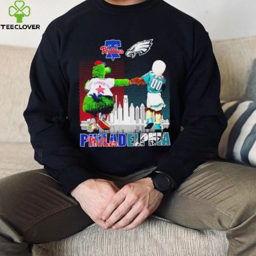 Philadelphia city Philadelphia Phillies and Philadelphia Eagles mascots skyline logo 2023 hoodie, sweater, longsleeve, shirt v-neck, t-shirt