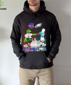 Philadelphia city Philadelphia Phillies and Philadelphia Eagles mascots skyline logo 2023 hoodie, sweater, longsleeve, shirt v-neck, t-shirt