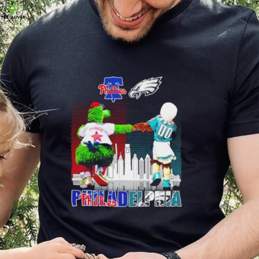 Philadelphia city Philadelphia Phillies and Philadelphia Eagles mascots skyline logo 2023 hoodie, sweater, longsleeve, shirt v-neck, t-shirt