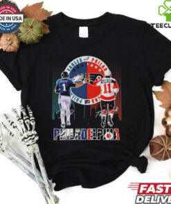 Philadelphia city skyline Hurts Philadelphia Eagles and Konecny Philadelphia Flyers signature shirt