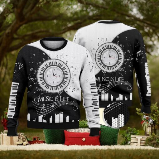 Piano Clock Music Is Life Trending Shirts 3D Ugly Sweater Christmas Gift Sweater
