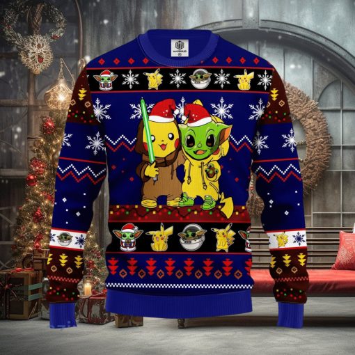 Pikachu And Yoda Blue 1 Amazing Gift Ugly Christmas 3D Sweater Christmas Gift For Men And Women