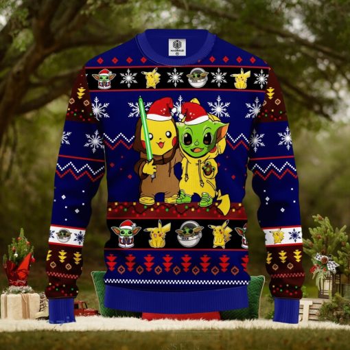Pikachu And Yoda Blue 1 Amazing Gift Ugly Christmas 3D Sweater Christmas Gift For Men And Women