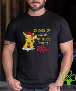 Pikachu In case of accident my blood type is Dr pepper Christmas shirt