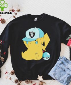 Pikachu wear the hat Las Vegas Raiders football logo shirt