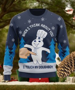 Pillsbury I Touch My Doughboy Knitted Xmas Navy Sweater Gift
