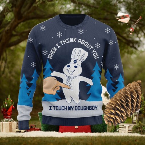 Pillsbury I Touch My Doughboy Knitted Xmas Navy Sweater Gift