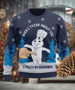 Pillsbury I Touch My Doughboy Knitted Xmas Navy Sweater Gift