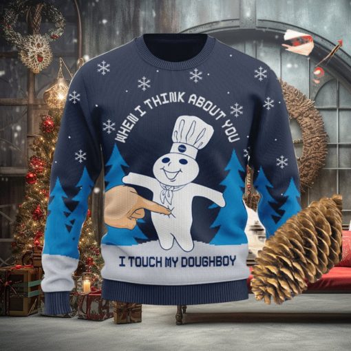Pillsbury I Touch My Doughboy Knitted Xmas Navy Sweater Gift