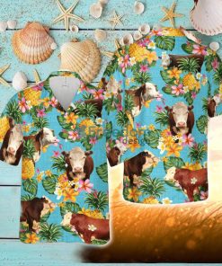 Pineapple Hawaiian Theme For Hereford Cattle Lovers All 3D Printed Hawaiian Shirt