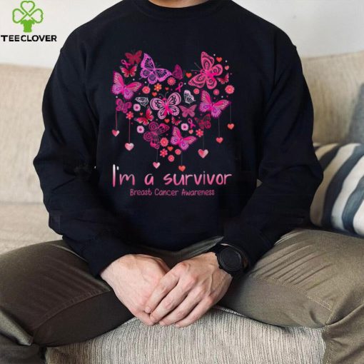 Pink Butterfly Heart I'm a Survivor Breast Cancer Awareness T Shirt