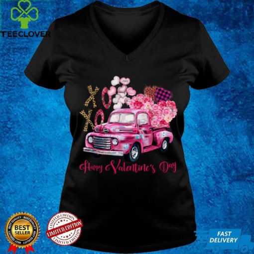 Pink Car Xo Xo Happy Valentine’s Day Leopard Caro Pattern T Shirt