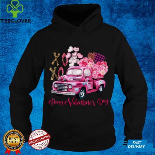 Pink Car Xo Xo Happy Valentine’s Day Leopard Caro Pattern T Shirt