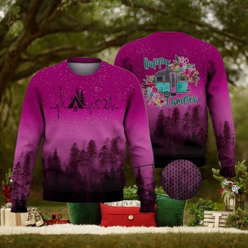 Pink Forest Heartbeat Happy Camper 3D Full Print Ugly Sweater Christmas Gift Sweater