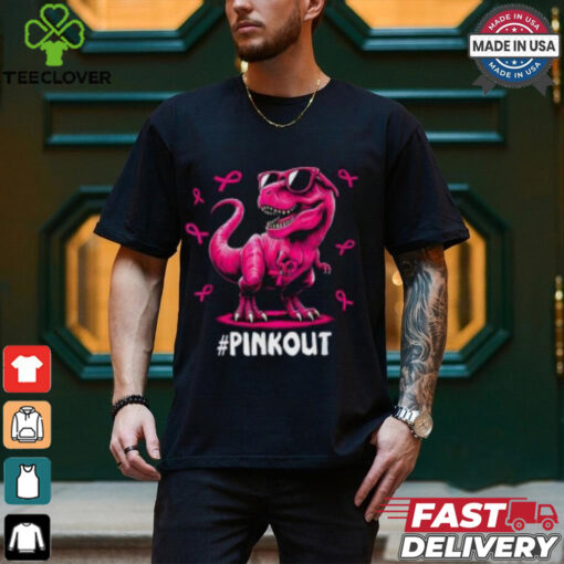 Pink Out Breast Cancer Awareness Shirt, Cool Dinosaur Ribbon Tee for Kids