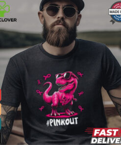 Pink Out Breast Cancer Awareness Shirt, Cool Dinosaur Ribbon Tee for Kids