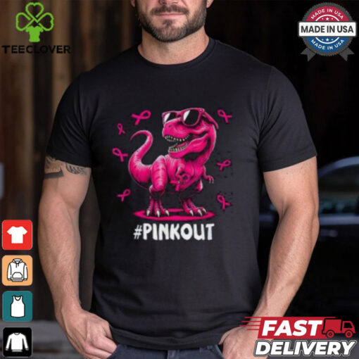 Pink Out Breast Cancer Awareness Shirt, Cool Dinosaur Ribbon Tee for Kids