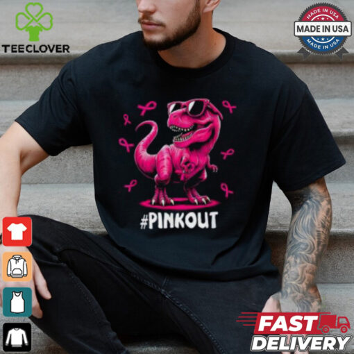 Pink Out Breast Cancer Awareness Shirt, Cool Dinosaur Ribbon Tee for Kids