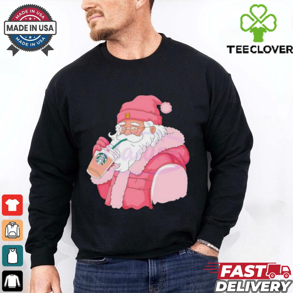Pink Santa Claus drinking Starbucks shirt Pink Santa Claus drinking Starbucks shirt