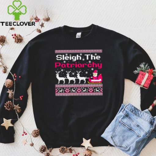 Pink sleigh the patriarchy feminist Christmas hoodie, sweater, longsleeve, shirt v-neck, t-shirt