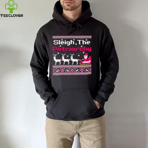 Pink sleigh the patriarchy feminist Christmas hoodie, sweater, longsleeve, shirt v-neck, t-shirt