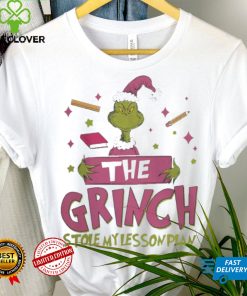 Pink teacher the grinch stole my lesson plan xmas 2023 white shirt